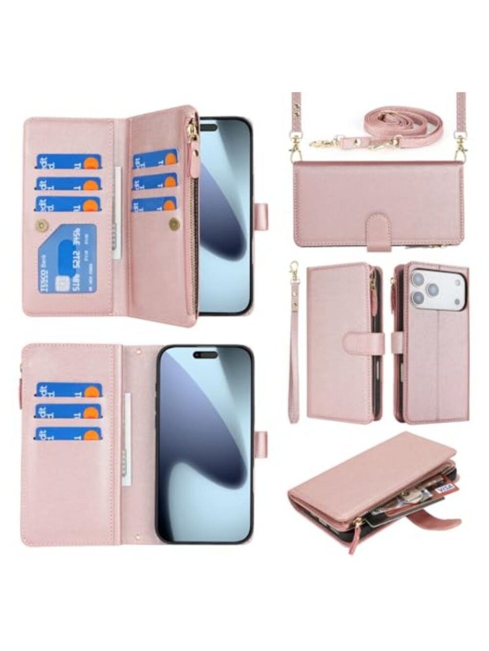 PU Leather Wallet Case for iPhone 18 Pro Max 6.9" with Crossbody Strap